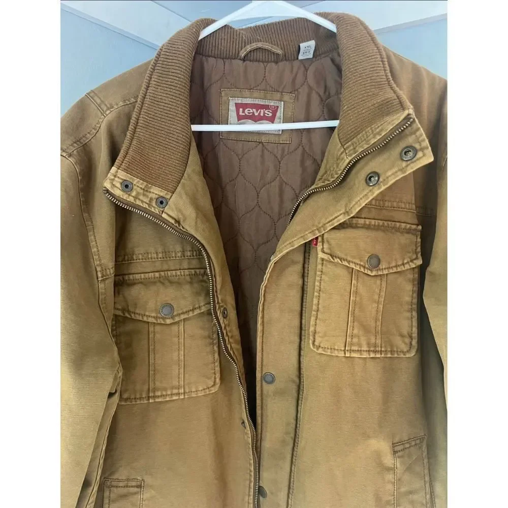 Levi’s $138 Tan Brown Washed Cotton‎ Military style Utility Jacket Men’s XXL
